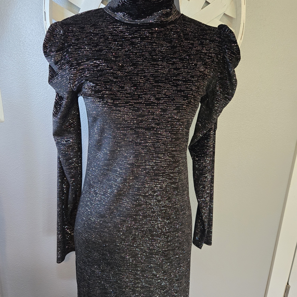 Misa Los Angeles Stormi Elegant Black Long Sleeve Sparkle Dress New- Ret $318 - Picture 4 of 9
